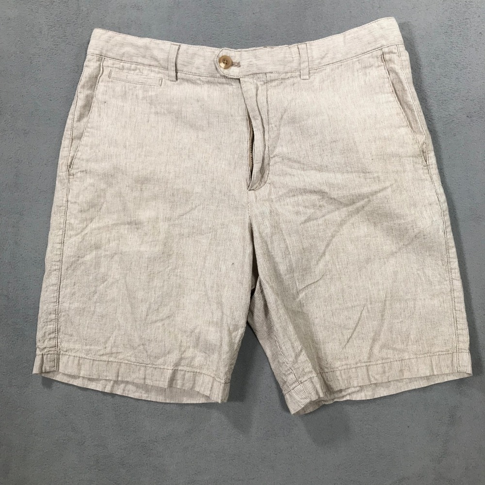 Banana Republic Mens Linen Blend Striped Shorts Tan White 34 859129-01